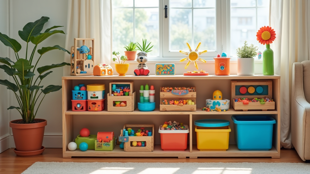 A colorful kit of play and learning items for preschoolers